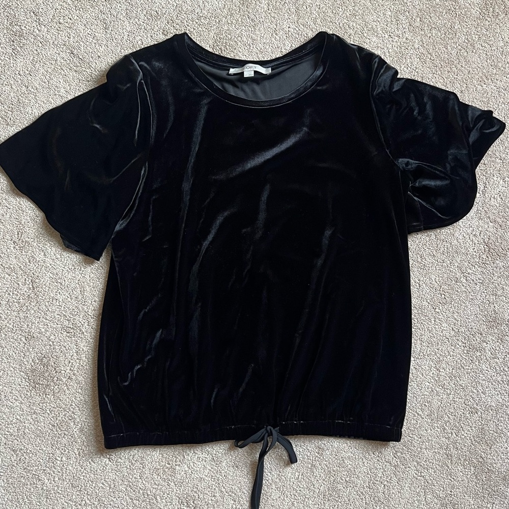 LOFT Black Velvet Short Sleeve Top